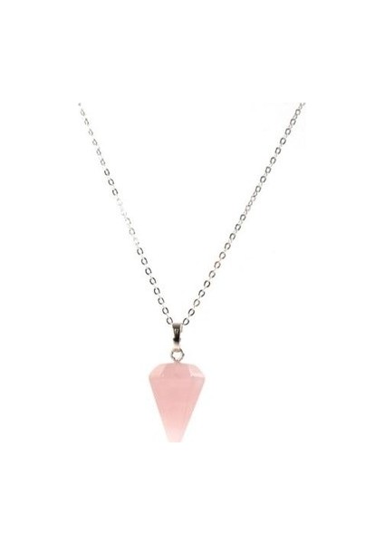 Favoriconsept - Doğal Taş – Pembe Kuvars Üçgen Kolye