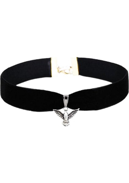 Siyah Renk Kadife Kadın Albatros Kuşu Choker Tasma Kolye