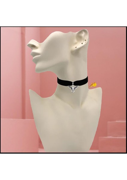 Siyah Renk Kadife Kadın Albatros Kuşu Choker Tasma Kolye fiyatları