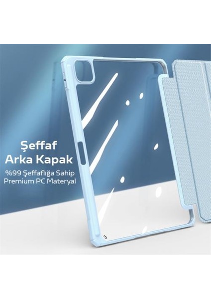 Standlı Kalem Yerli Mıknatıslı Arkası Şeffaf iPad Pro 11 Tablet Kılıfı 2022-2021-2020-2018
