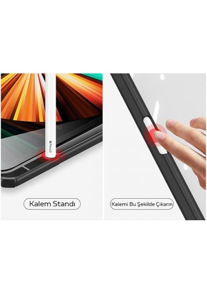 Standlı Kalem Yerli Mıknatıslı Arkası Şeffaf iPad Pro 11 Tablet Kılıfı 2022-2021-2020-2018