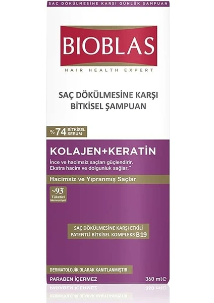 Saç Dökülmesine Karşı Collagen Ve Keratin Içeren Hacim Şampuanı (360 Ml)