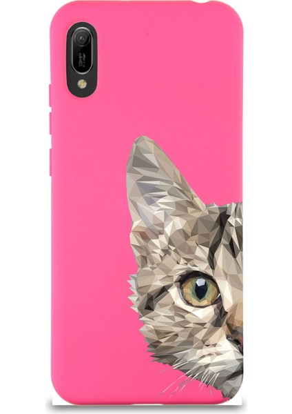 Huawei Y6 2019 Uyumlu Lansman Kılıf Catface Tasarımlı Içi Kadife Kapak