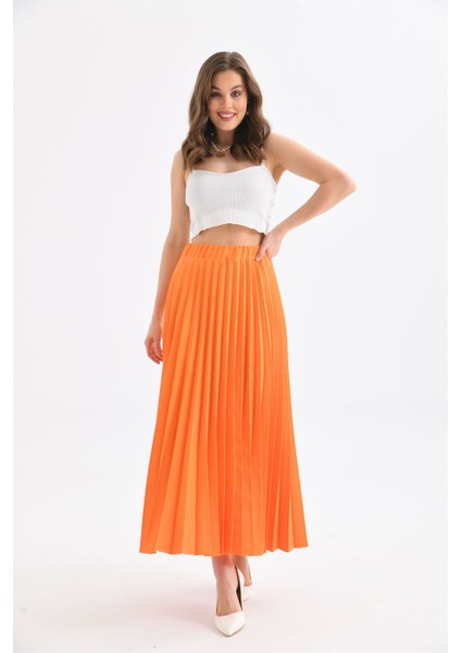Kadın Plise Etek Orange 30390