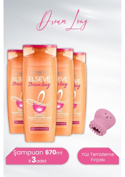 Dream Long Onarıcı Şampuan 670 Ml X 4 Adet Ve Tarko Lionesse Yüz Temizleme Fırçası - Pembe