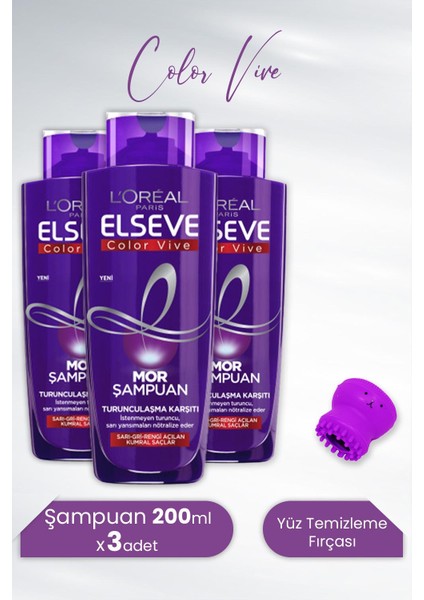 Color Vive Mor Şampuan Turunculaşma Karşıtı 200 Ml X 3 Adet Ve Tarko Lionesse Yüz Temizleme Fırçası - Mor