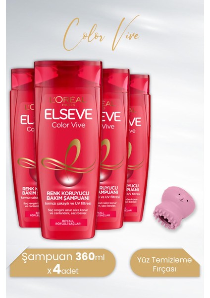 Color Vive Renk Koruyucu Şampuan 360 Ml X 4 Adet Ve Tarko Lionesse Yüz Temizleme Fırçası - Pembe