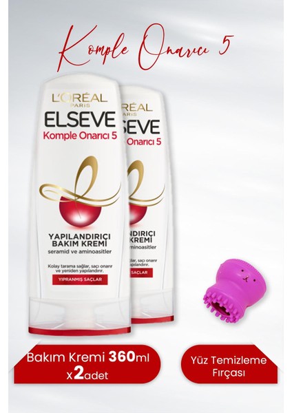 Komple Onarıcı 5 Bakım Kremi 360 Ml X 2 Adet Ve Tarko Yüz Temizleme Fırçası Koyu Pembe