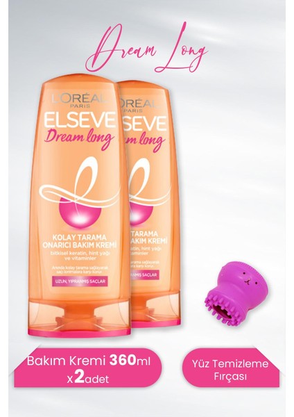 Dream Long Onarıcı Bakım Kremi 360 Ml X 2 Adet Ve Tarko Yüz Temizleme Fırçası Koyu Pembe