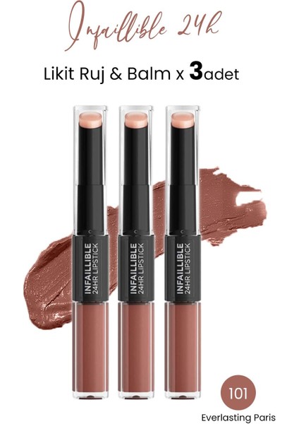 Loreal Paris Infaillible 24h Likit Ruj & Balm 101 Everlasting Paris X 3 Adet