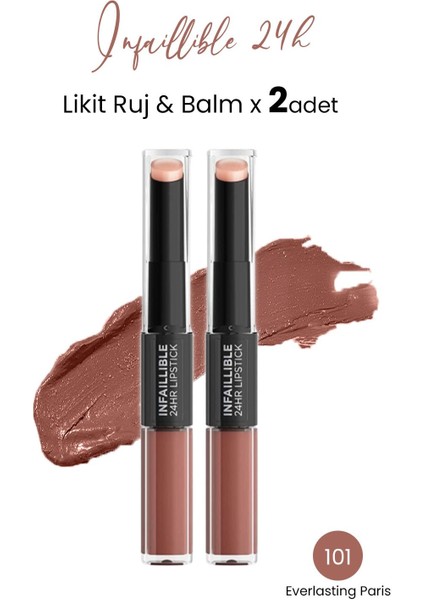 Loreal Paris Infaillible 24h Likit Ruj & Balm 101 Everlasting Paris X 2 Adet