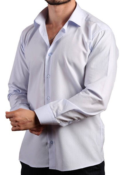 Açık Mavi Dar Kesim Slim Fit Uzun Kol Düz Renk Erkek Gömlek - 151-3 fiyatları