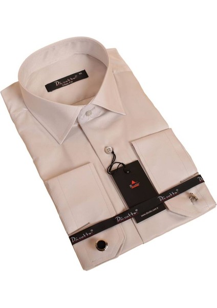 Açık Gri Dar Kesim Micro Kumaş Kol Düğmeli Slim Fit Erkek Gömlek - 201-9