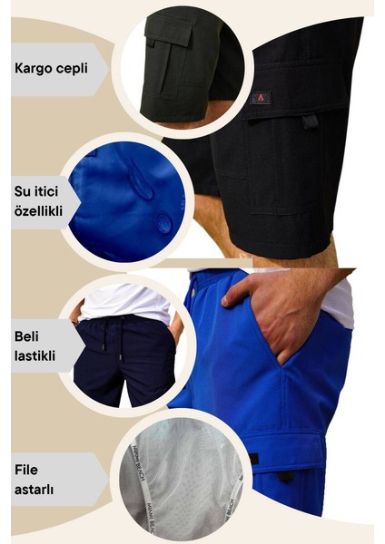 Haki Kargo Cepli Uzun Model Su Itici Özellikli Düz Renk Erkek Plaj Deniz Şort - 444-HAKI modelleri