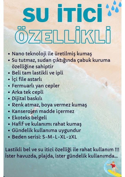 Su Itici Özellikli Dijital Baskılı Erkek Plaj Deniz Şort Mayo - 199-TURUNCU