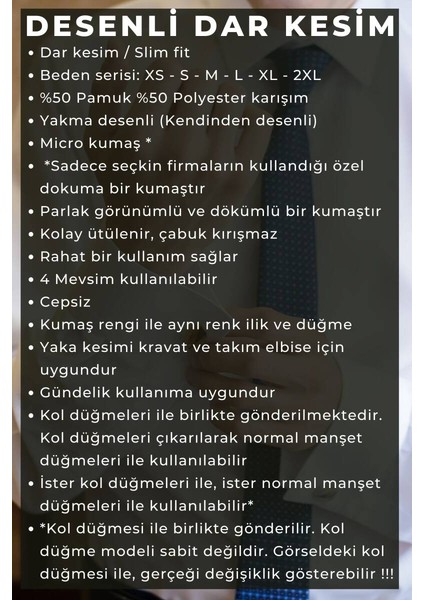 Beyaz Yakma Desenli Dar Kesim Micro Kumaş Kol Düğmeli Slim Fit Erkek Gömlek - 222-1