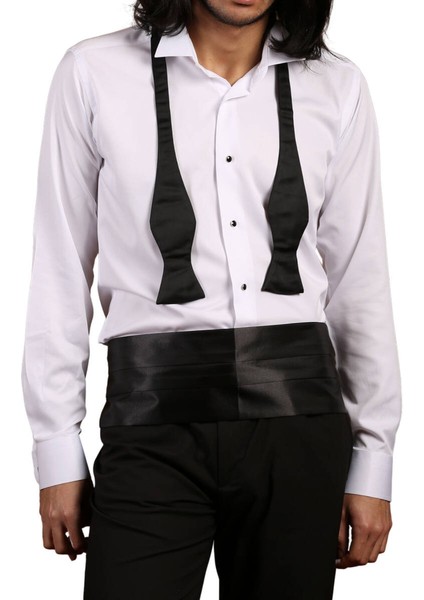 Beyaz Ekstra Uzun Kol 8 Drop Damatlık Ata Yaka Kol Düğmeli Slim Fit Smokin Gömlek - 013 fiyatları