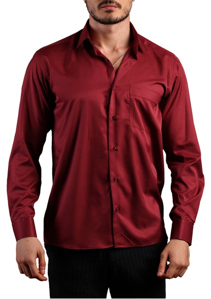 Bordo Büyük Beden Rahat Kesim Micro Kumaş Kol Düğmeli Regular Fit Erkek Gömlek - 190-13 fiyatları
