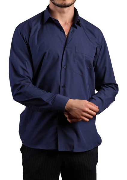 Lacivert Büyük Beden Rahat Kesim Cepli Uzun Kol Regular Fit Erkek Gömlek - 150-35 modelleri