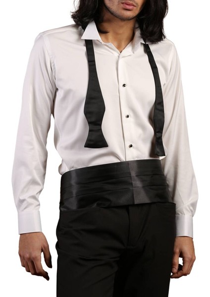 Krem Siyah Taş Düğmeli Damatlık Ata Yaka Kol Düğmeli Slim Fit Smokin Gömlek - 007 fiyatları