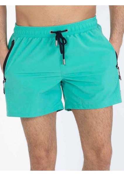 Mint Likralı Esnek Kumaş Su Itici Özellikli Düz Renk Erkek Plaj Deniz Şort Mayo - 2201-MINT fiyatları
