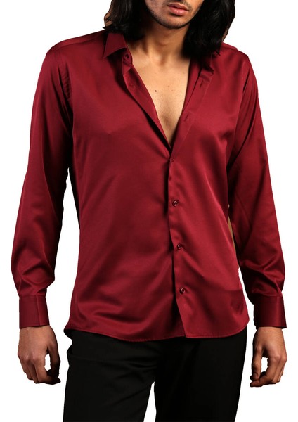 Bordo Dar Kesim Micro Kumaş Kol Düğmeli Slim Fit Erkek Gömlek - 201-13 fiyatları