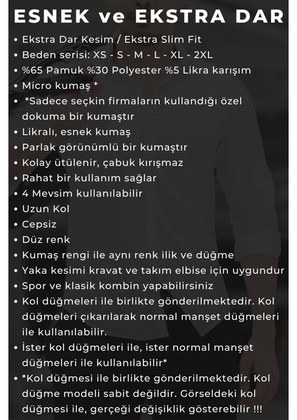 Siyah Ekstra Dar Kesim Likralı Esnek Micro Kumaş Kol Düğmeli Slim Fit Erkek Gömlek - 195-6