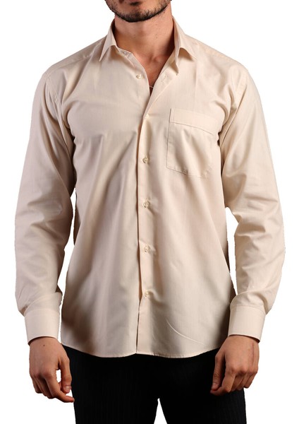 Bej Rahat Kesim Cepli Uzun Kol Regular Fit Erkek Gömlek - 150-11