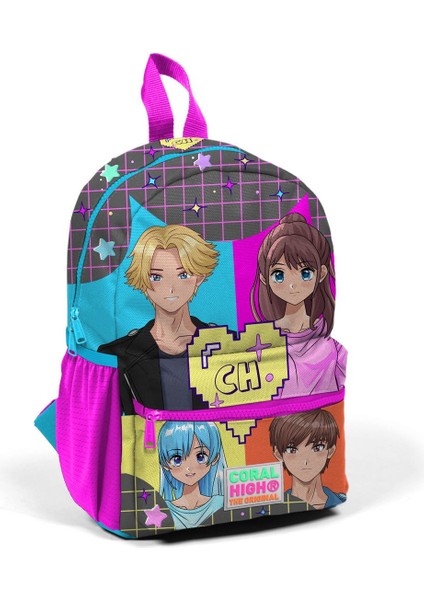 Minik Yuva Sırt Çantası Gri Mavi Pembe Anime Desenli Iki Bölmeli 23537