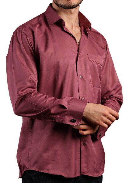 Mürdüm Rahat Kesim Micro Kumaş Kol Düğmeli Regular Fit Erkek Gömlek - 190-23