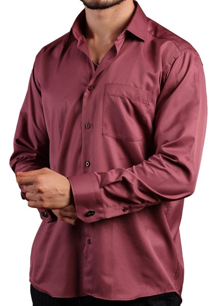 Mürdüm Rahat Kesim Micro Kumaş Kol Düğmeli Regular Fit Erkek Gömlek - 190-23 modelleri