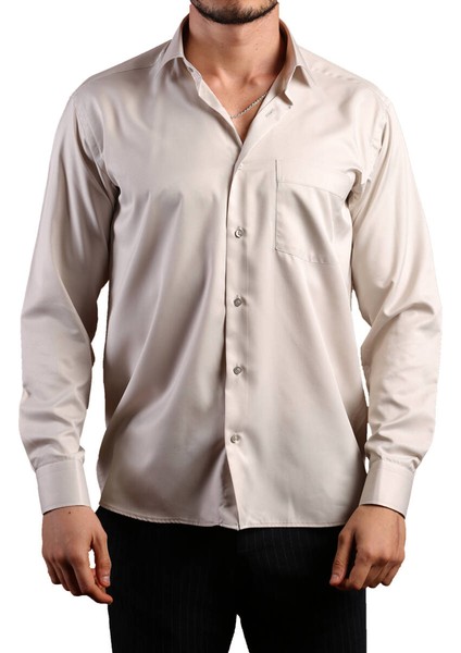 Açık Gri Rahat Kesim Micro Kumaş Kol Düğmeli Regular Fit Erkek Gömlek - 190-9