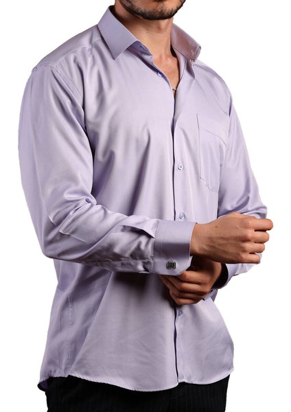 Lila Rahat Kesim Micro Kumaş Kol Düğmeli Regular Fit Erkek Gömlek - 190-3
