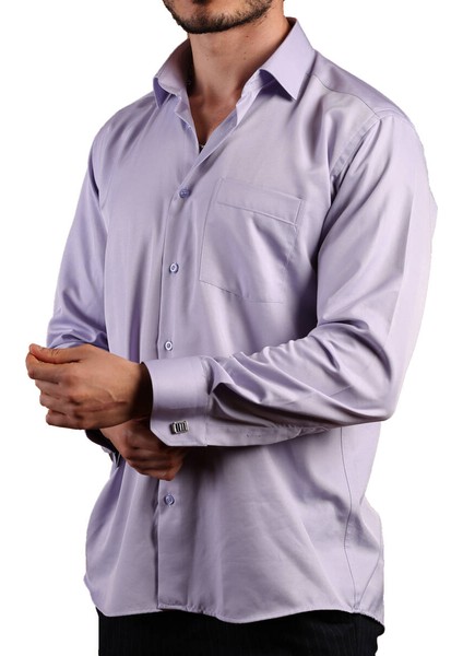 Lila Rahat Kesim Micro Kumaş Kol Düğmeli Regular Fit Erkek Gömlek - 190-3 modelleri