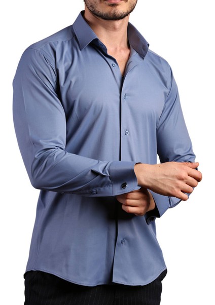 Indigo Ekstra Dar Kesim Likralı Esnek Micro Kumaş Kol Düğmeli Slim Fit Erkek Gömlek - 195-5 fiyatları