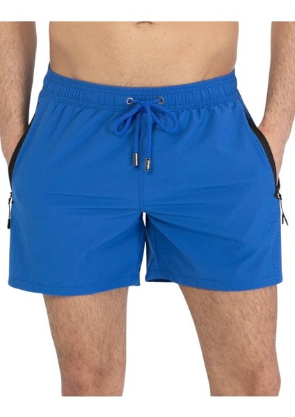 Saks Likralı Esnek Kumaş Su Itici Özellikli Düz Renk Erkek Plaj Deniz Şort Mayo - 2201-SAKS