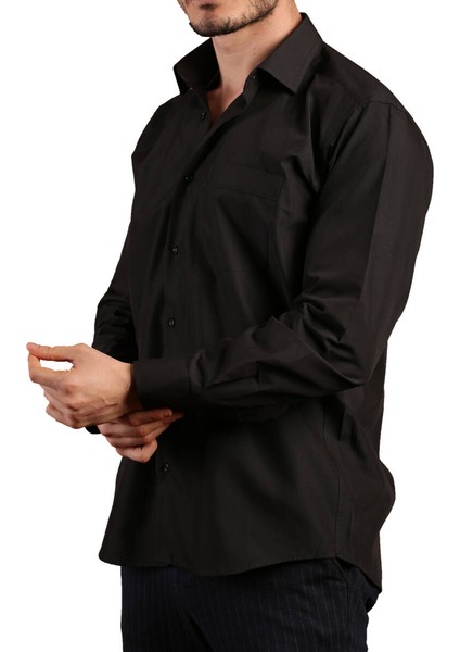 Siyah Rahat Kesim Cepli Uzun Kol Regular Fit Erkek Gömlek - 150-20 fiyatları