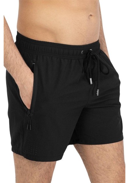 Siyah Likralı Esnek Kumaş Su Itici Özellikli Düz Renk Erkek Plaj Deniz Şort Mayo - 2201-SIYAH