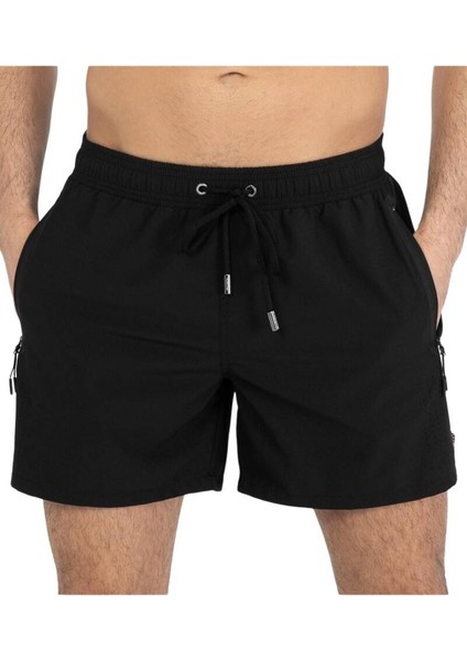 Siyah Likralı Esnek Kumaş Su Itici Özellikli Düz Renk Erkek Plaj Deniz Şort Mayo - 2201-SIYAH fiyatları