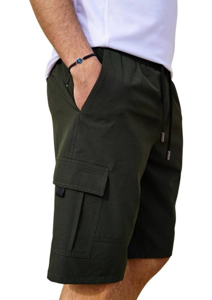 Haki Büyük Beden Kargo Cepli Uzun Model Su Itici Özellikli Düz Renk Erkek Plaj Deniz Şort - 444-HAKI fiyatları