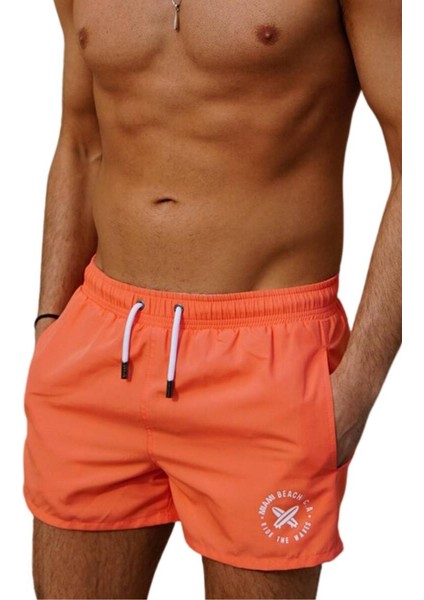 Somon Kısa Model Su Itici Özellikli Düz Renk Erkek Mini Plaj Deniz Şort Mayo - 2202-SOMON