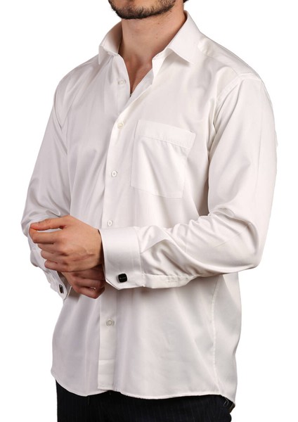 Krem Rahat Kesim Micro Kumaş Kol Düğmeli Regular Fit Erkek Gömlek - 190-10 modelleri