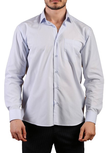 Açık Mavi Rahat Kesim Cepli Uzun Kol Regular Fit Erkek Gömlek - 150-3