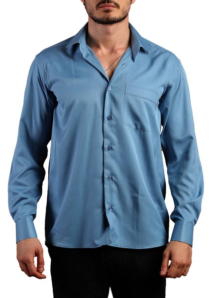 Turkuaz Mavi Rahat Kesim Micro Kumaş Kol Düğmeli Regular Fit Erkek Gömlek - 190-18 fiyatları