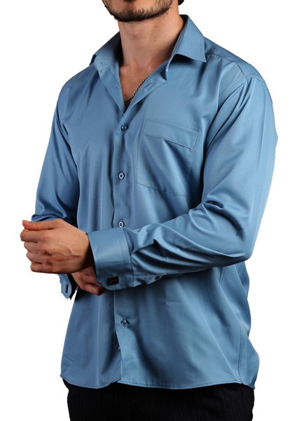 Turkuaz Mavi Rahat Kesim Micro Kumaş Kol Düğmeli Regular Fit Erkek Gömlek - 190-18 modelleri