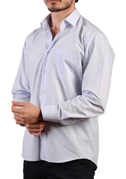Açık Mavi Rahat Kesim Cepli Uzun Kol Regular Fit Erkek Gömlek - 150-3