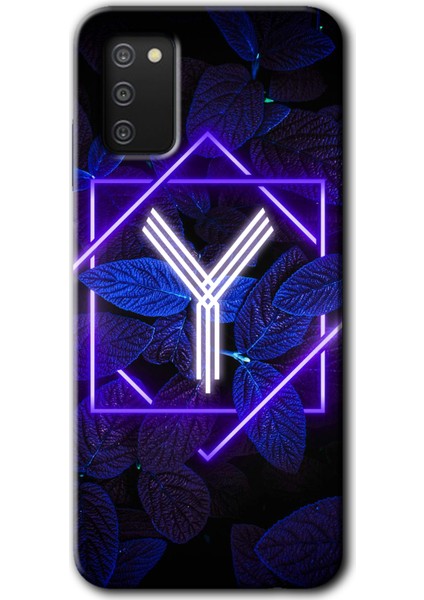 Galaxy A02S Kılıf Hd Desen Baskılı Arka Kapak - Dark Neon Yaprak Y Harfi