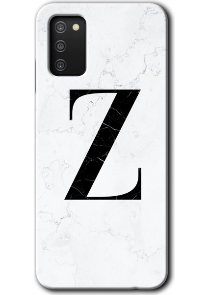 Galaxy A02S Kılıf Hd Desen Baskılı Arka Kapak - Beyaz Mermer Desenli Z Harfi