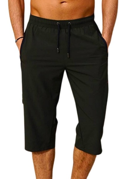 Haki Büyük Beden Diz Altı Uzun Model Su Itici Özellikli Likralı Esnek Kumaş Erkek Plaj Deniz Kapri Şort - 941-HAKI