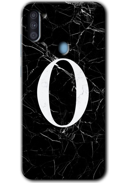 Galaxy A11 Kılıf Hd Desen Baskılı Arka Kapak - Siyah Mermer Desenli O Harfi